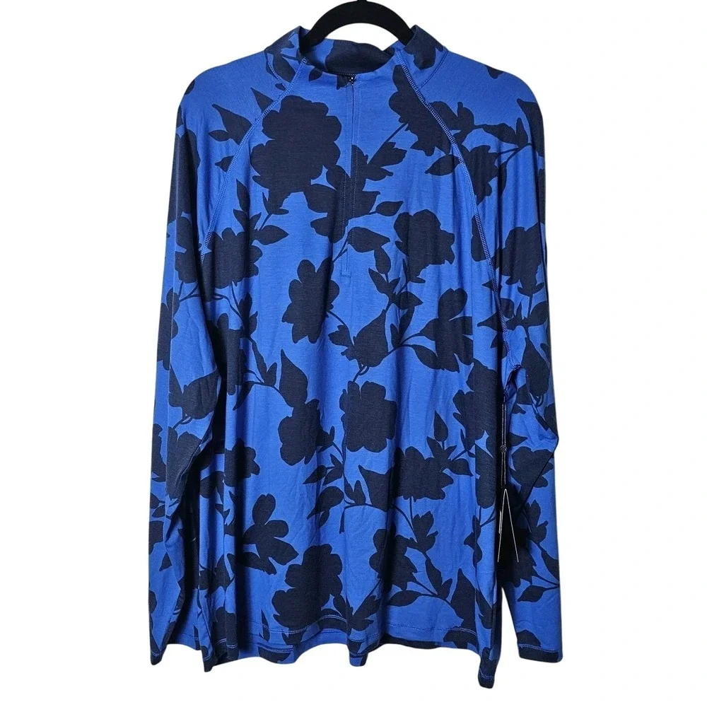 NWT G/Fore GFore 1/4 Zip Pullover Racer Blue Floral Long‎ Sleeve Golf Men's XXL